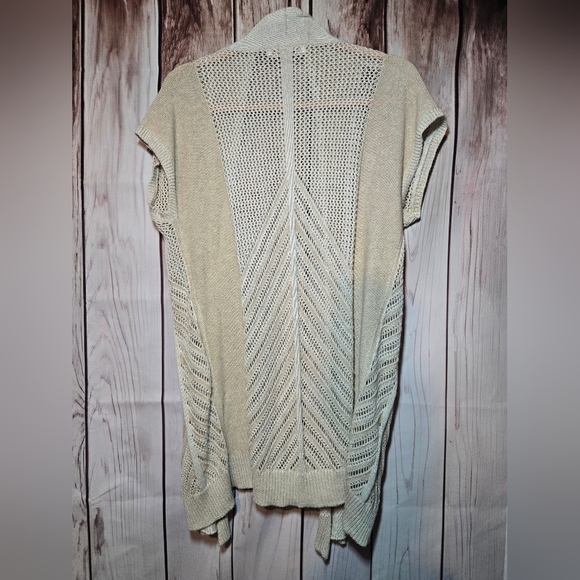 Caroline Grace Cream Knit Short Sleeve Open Cardigan Size Medium - Picture 6 of 6